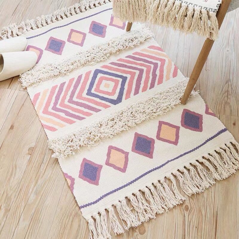 Novelty Multicolored Geometry Rug Cotton Bohemia Carpet Pet Friendly Rug for Indoor