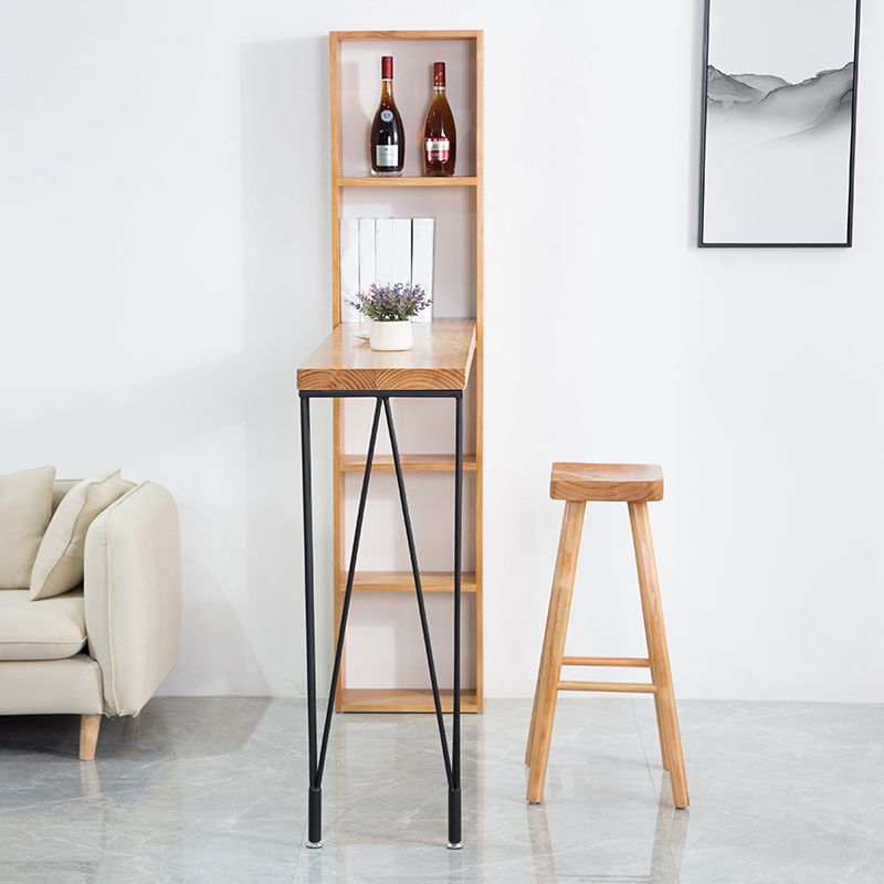 Modern Wood Natural Bistro Accent Dining Table Rectangle Bar Table with Wine Rack