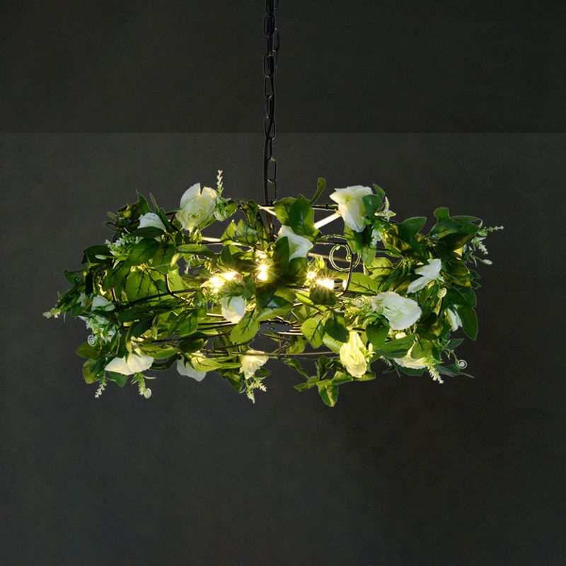 Antique Shaded Pendant Light 1-Light Metallic Hanging Light Fixture with Artificial Plant for Restaurant