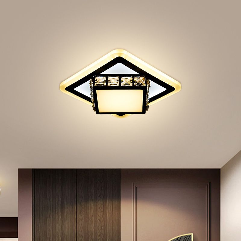 Round/Square Crystal Block Flush Mount Simplicity LED Black Close to Ceiling Lighting for Doorway