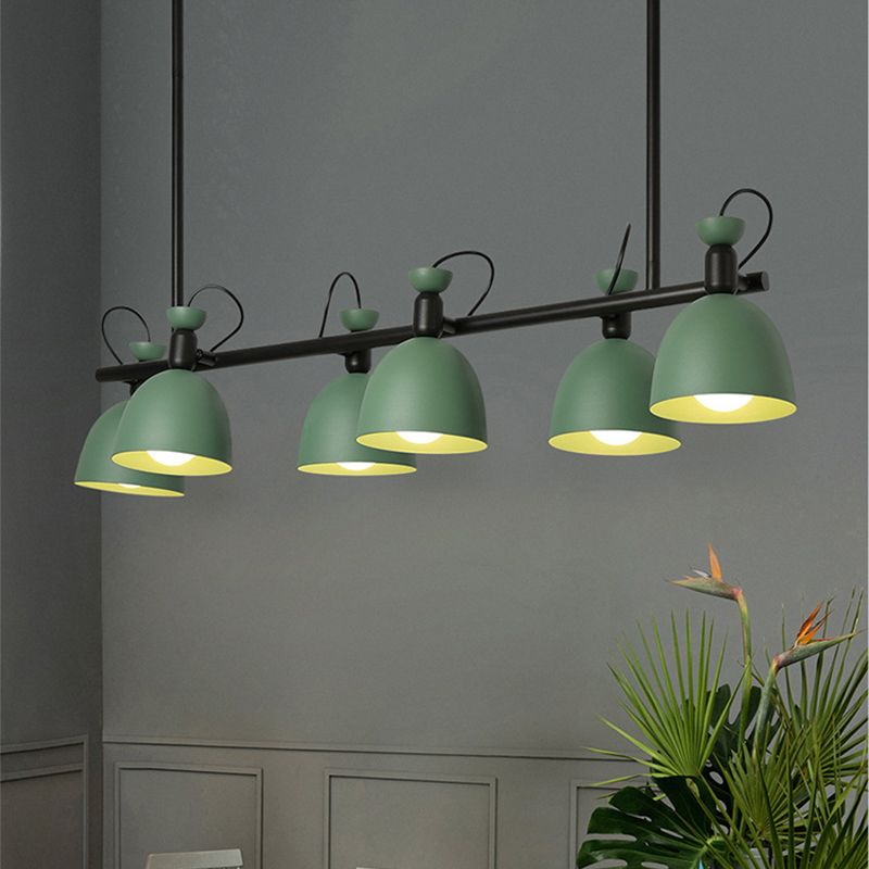 Macaron Bell Island Pendant Iron 4/6 Bulbs Dining Room Swivelable Hanging Lamp Fixture in Grey/Blue/Green