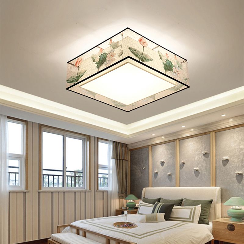 Lampe de plafond d'ombre de tissu de lumière affleurante de Style asiatique pour la salle à manger de salon
