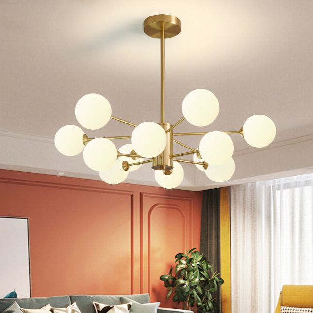 Modern Simplicity Chandelier Light Opal Glass Shade Living Room Lighting Fixture