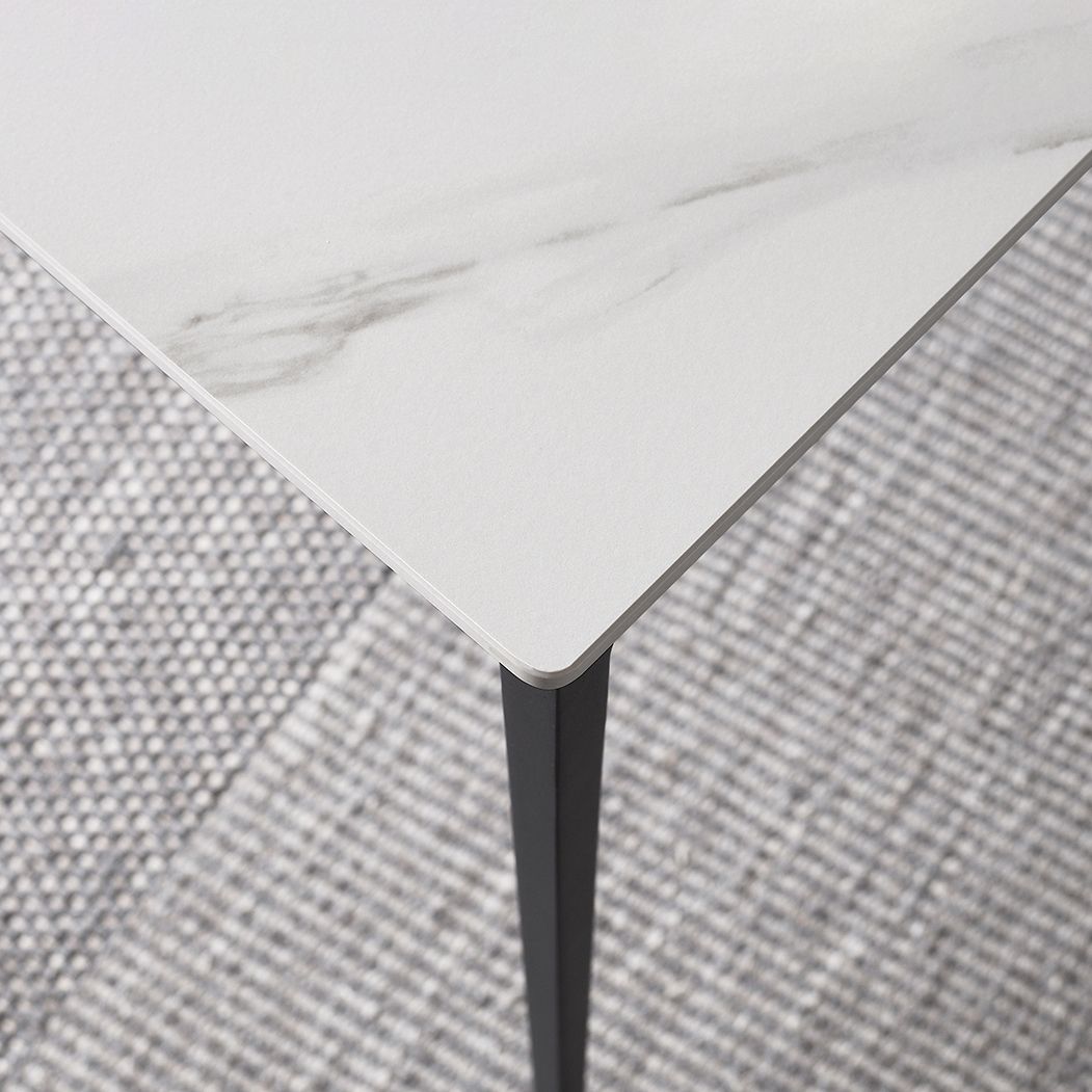 Modern Style Sintered Stone Dining Table White Rectangle Table with 4 Legs for Kitchen