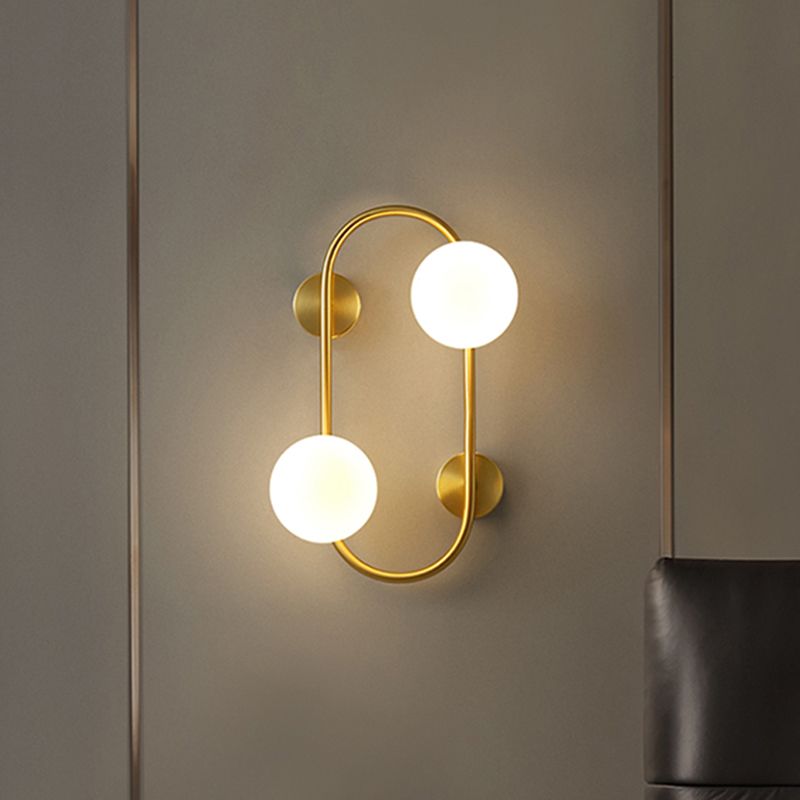 Global LED Wall Mount Lamp Post Modern Milk Glass 2-Head Brass Wall Lighting for Bedroom