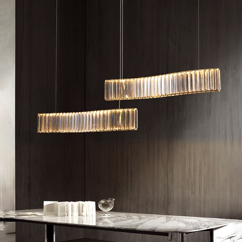 Contemporary LED Linear Ceiling Lamp Fixtures Crystal Gold Island Pendant