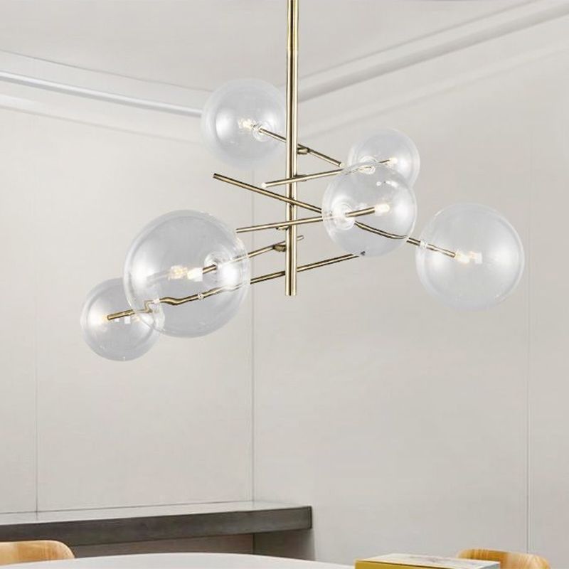 Bolle trasparente lampadario in vetro nordico 6 teste oro finitura appesa per sala da pranzo