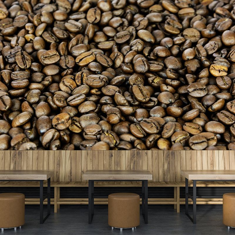 Photography Style Coffee Beans Mural Wallpaper Mildew Resistant for Coffee Shop