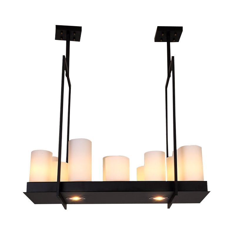 8/12/16 Lights Island Pendant Light Traditional Barrel Frosted Glass Hanging Lamp in Black for Dining Room