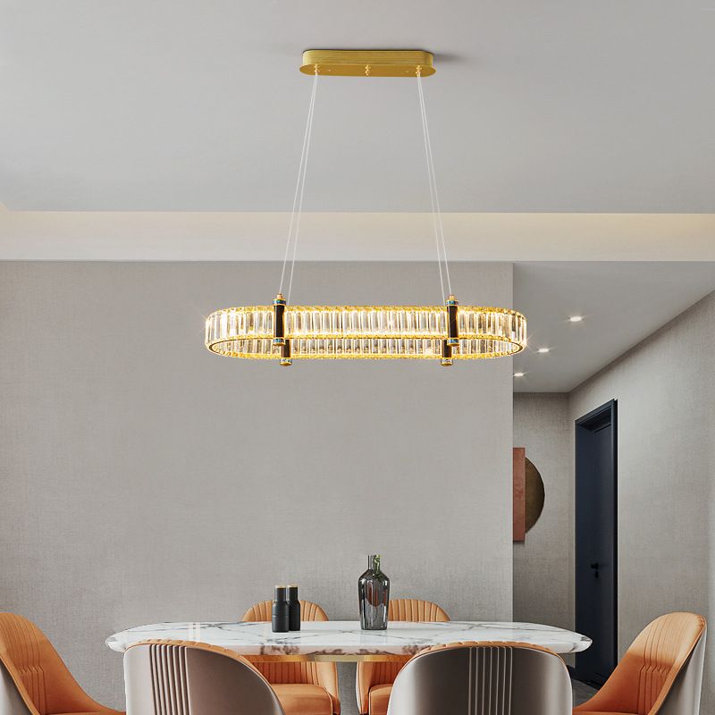 Contemporary Island Light Fixtures Oval Hanging Lamp with Crystal for Dining Room