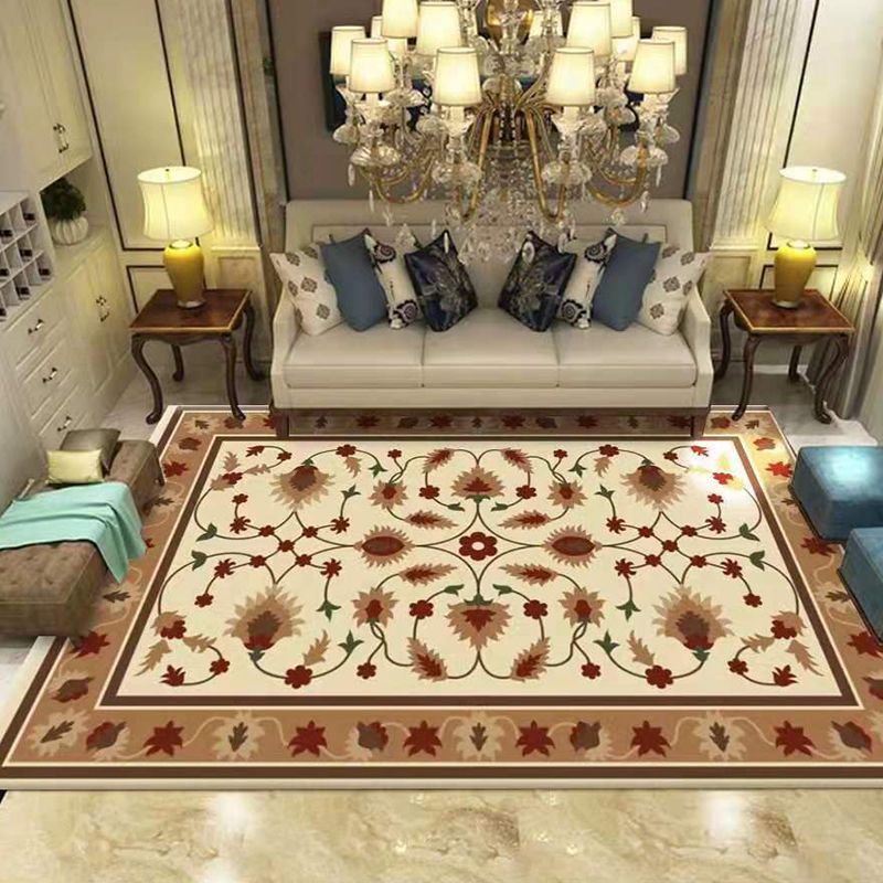 Apricot Graphic Area Rug Polyester Luxury Rug Non-Slip Backing Rug for Living Room