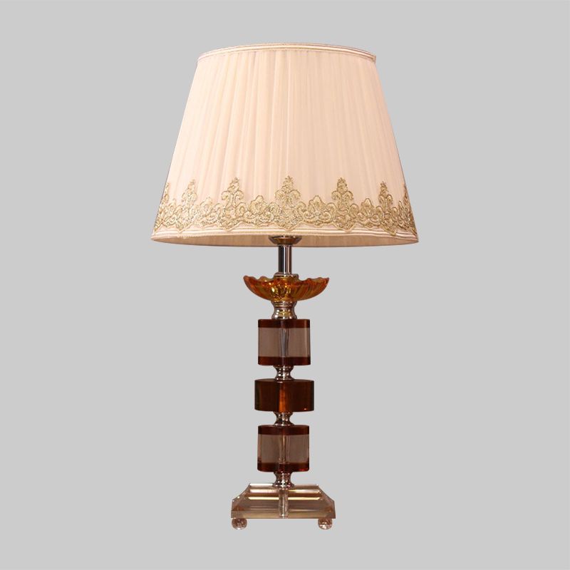 Lampada da comodino da letto a 1 testa Moderna illuminazione notturna beige con cristallo tagliato rettangolo