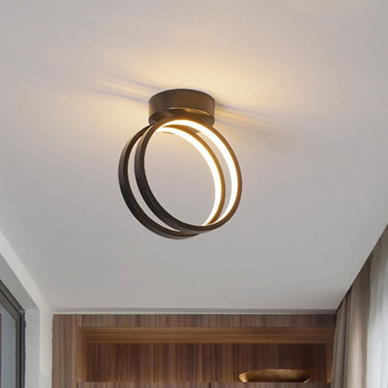 Loop Flush Mount Light Fixture Minimalist Black/White LED Ceiling Lighting in Warm/White/3 Color Light