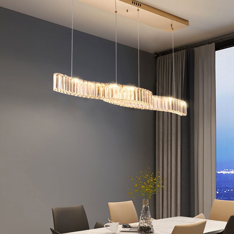 Iluminación lineal lineal de 2 luces Luces de isla de cristal contemporánea en oro