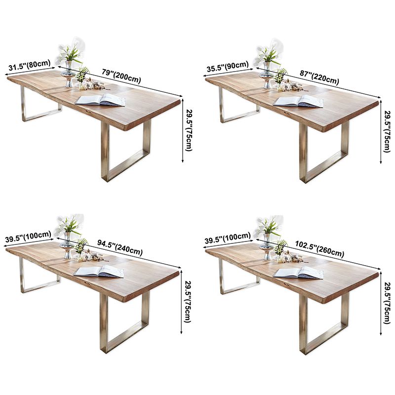 Rectangle Wood Color Dining Table Solid Wood Table Glam Style with Double Pedestal
