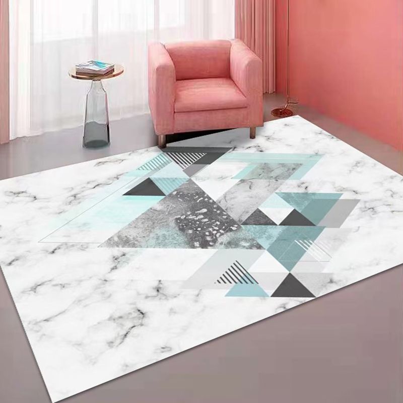 White Geometric Print Rug Polyester Simple Rug Washable Rug for Drawing Room
