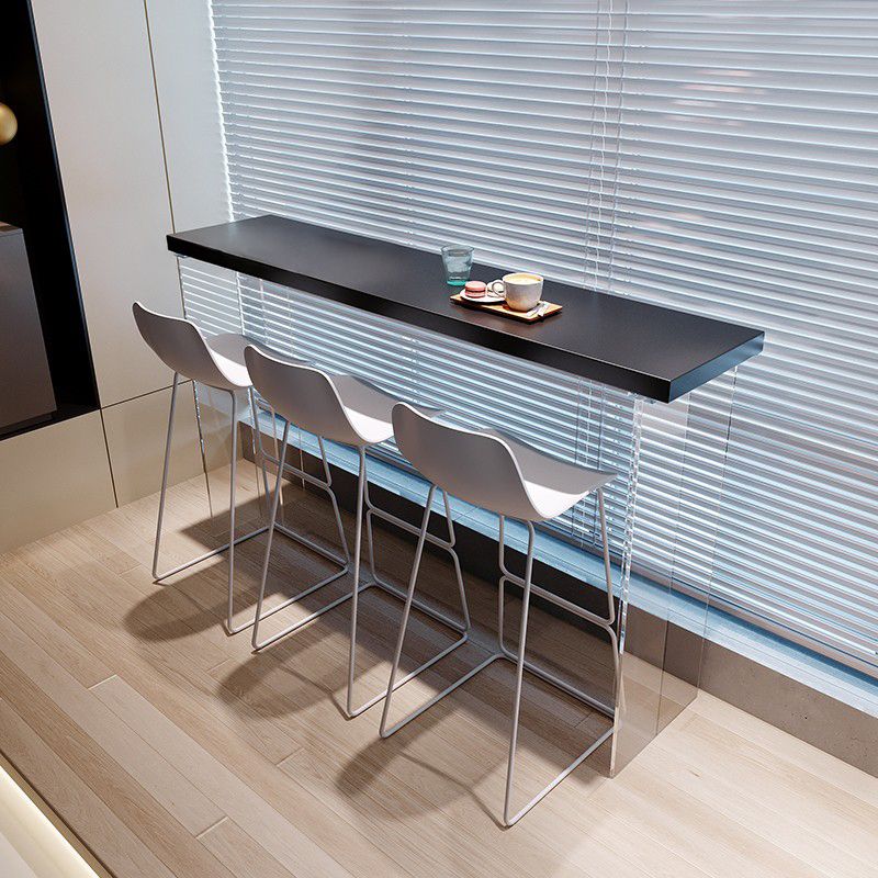 Black Solid Wood Top Bar Table with Acrylic Base Modern Pub Table for Home
