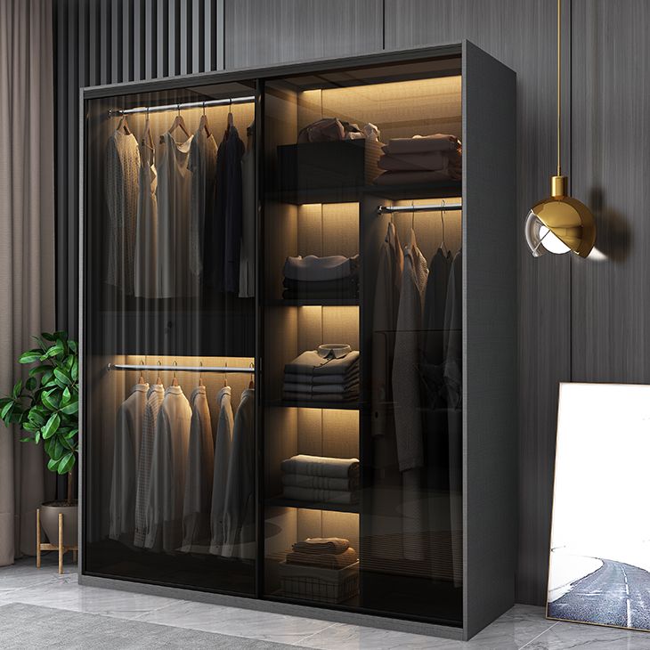 Contemporary Style Glass Wardrobe Cloth Rod Included Wardrobe Closet for Home