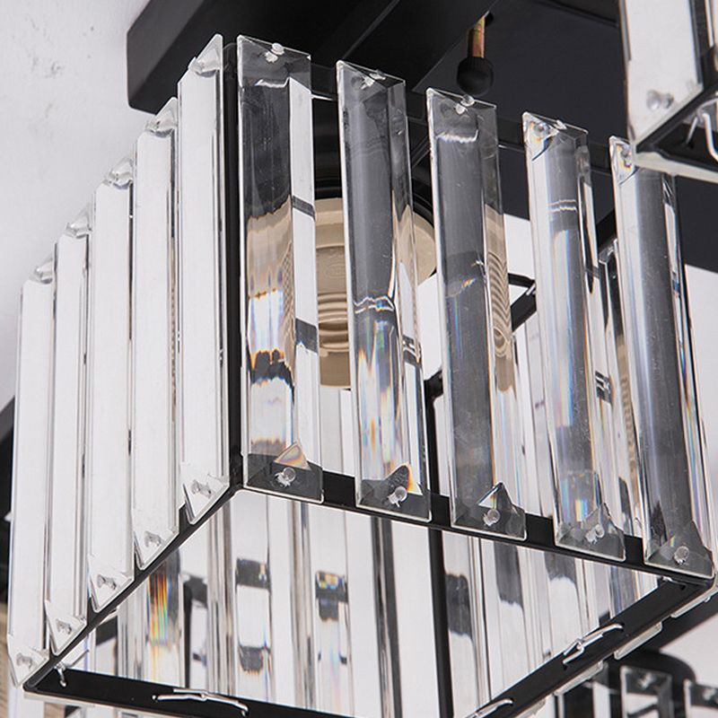 Accesorio de techo para sala de estar, barra de cristal de tres lados, cuadrado moderno, semiempotrado, 4/6/9 luces, en dorado/negro