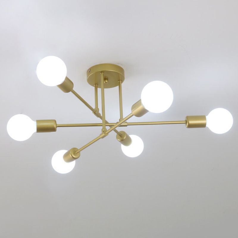 6-Lights Bare Bulb Design Ceiling Light 26.7" Wide Industrial Style Metal Semi Flush-mount Light for Dining Room