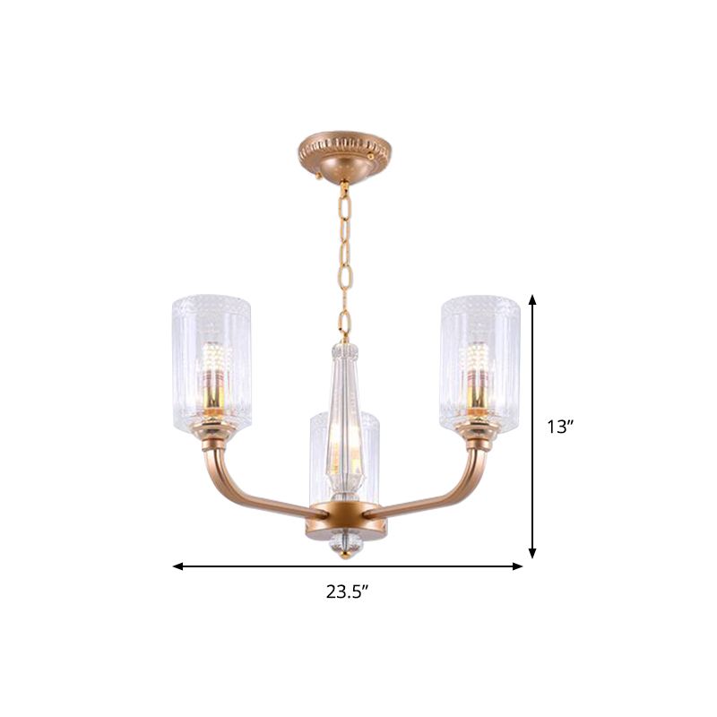 Clear Glass Cylinder Chandelier Light Vintage 3/5/6/8 Heads Chandelier Lighting Fixture in Gold