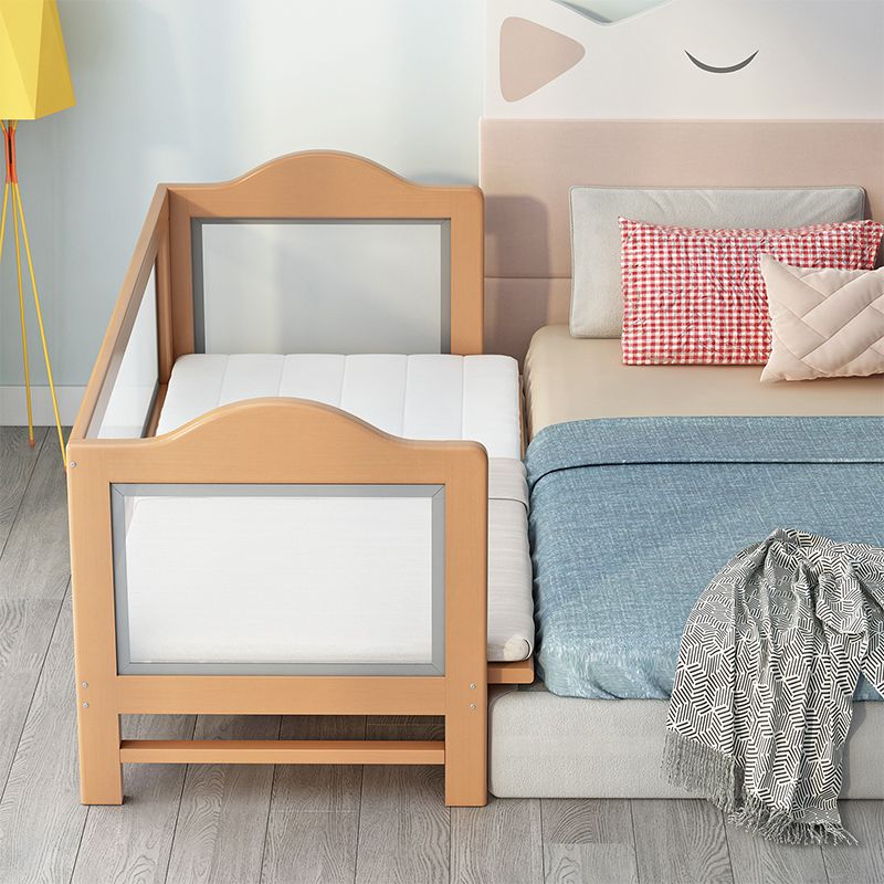 Scandinavian Bed with Guardrail, Solid Wood Bed in Natural Finish