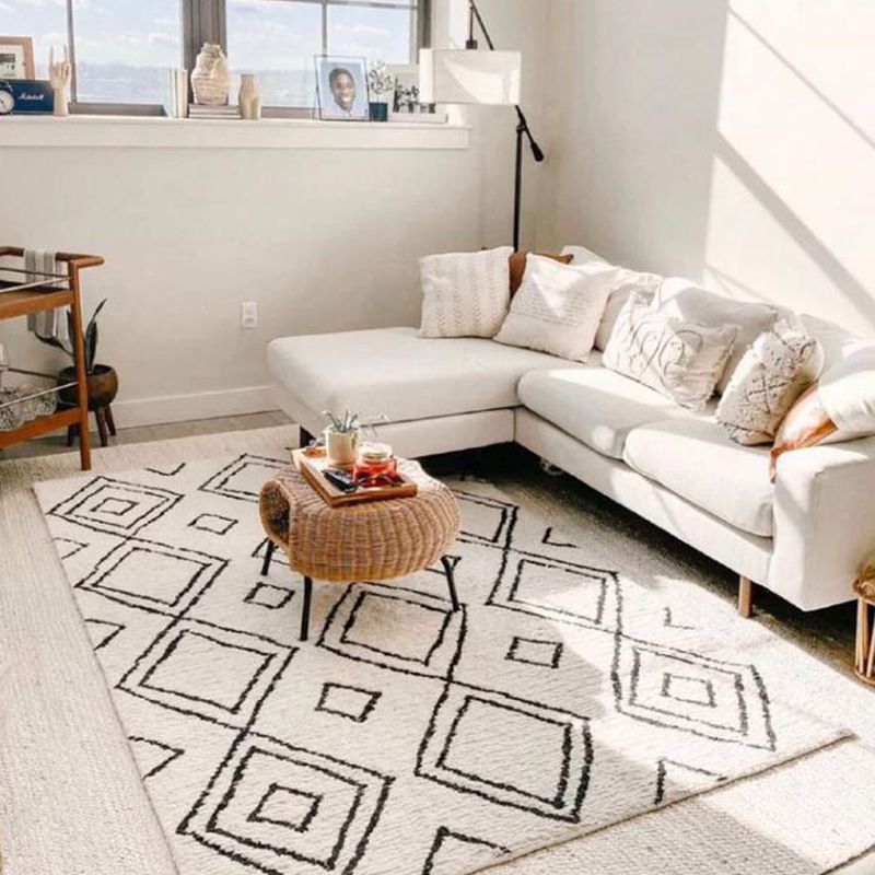 Minimalist Rhombus Line Art Rug Multicolor Southwestern Rug Synthetics Washable Anti-Slip Pet-Friendly Rug for Living Room