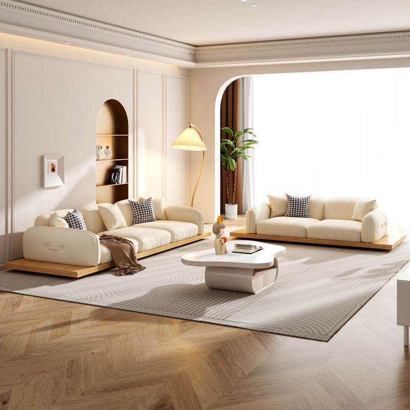 Contemporary Velvet Sectional Sofa with Pillows Back and Square Arms