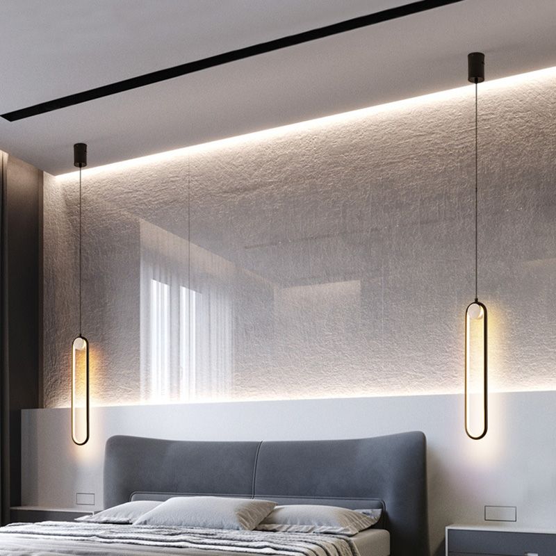 Contemporary One-Light Black Metal Oval Pendant Lighting for Dinning Room Cafe