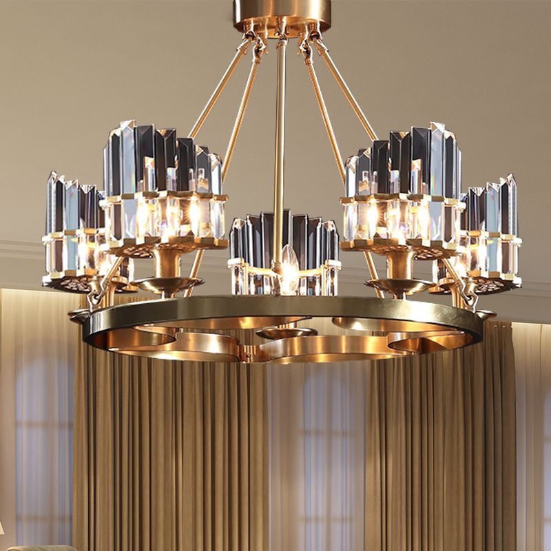 Luz de techo colgante de 5 cabezas Candelera de colgante de barra de cristal de oro de oro moderno
