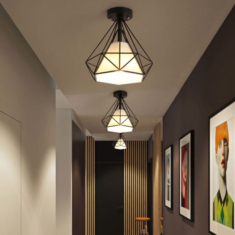 Industrial Flush Light Fixtures Diamond Metal 1 Light Flush Mount Lamps