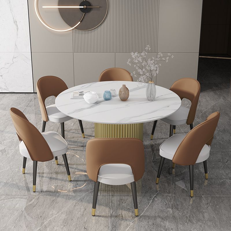 Glam 1/7 Pieces Dining Set Round Stone Dining Table for Dining Room