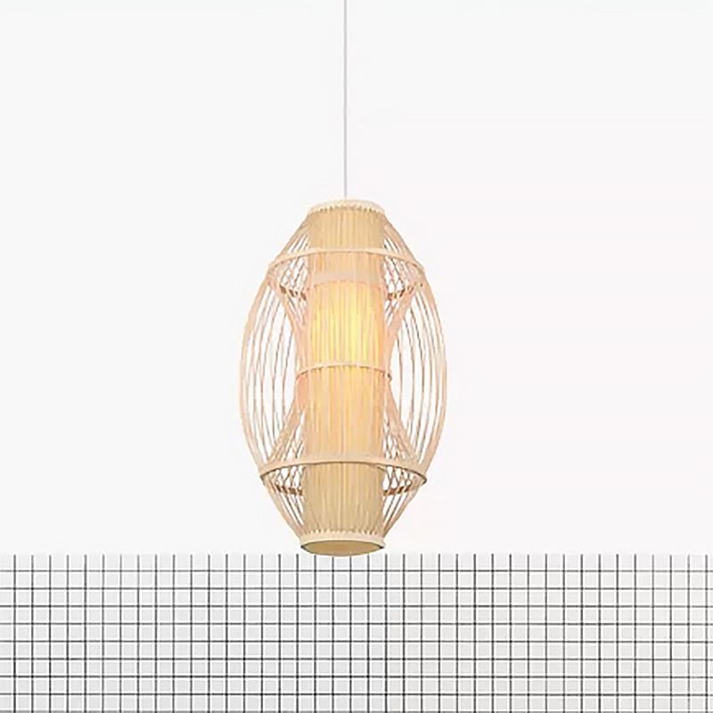 Beige Oblong Shade colgante colgante Luz contemporánea 1 cabezal lámpara colgante de bambú para cocina