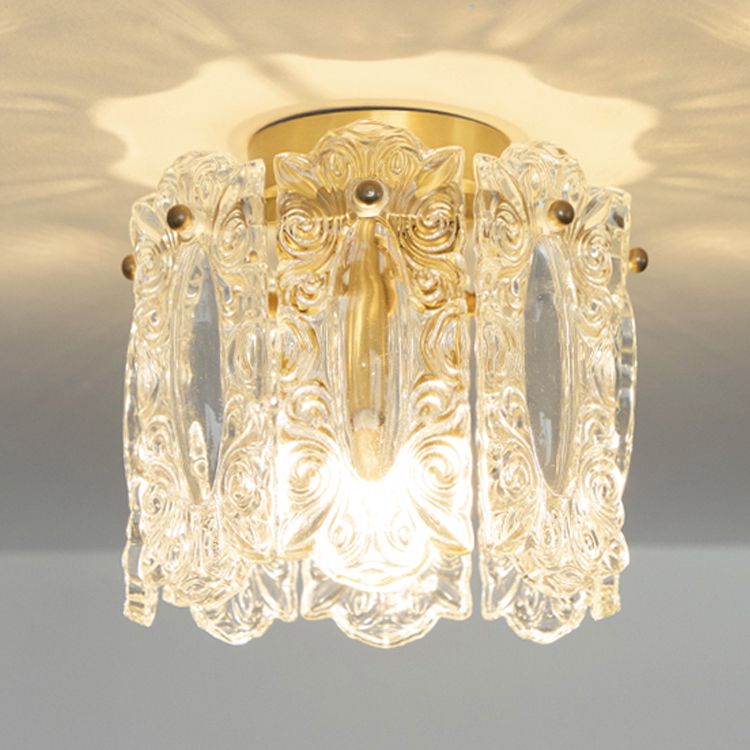 Gold Cylinder Ceiling Mounted Fixture Modern Style Glass Ceiling Light Fixture