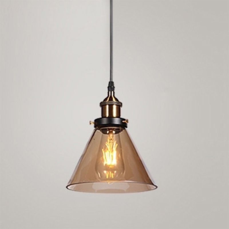 1 Bulb Drop Pendant Farmhouse Dining Room Hanging Ceiling Light with Geometry Glass Shade