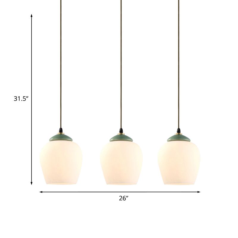 Tulip/Bell White Glass Cluster Pendant Classic 3 Heads Living Room Ceiling Suspension Lamp with Ceramic Top