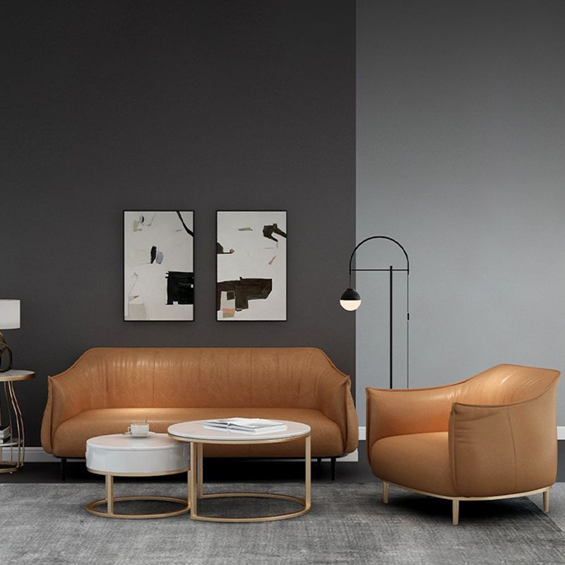 Contemporary Leather Standard Sofa Square Arm Tight Back Sofa