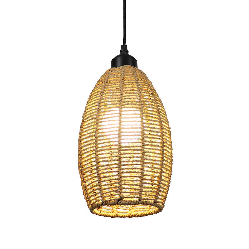1/3-Licht-Restaurant Hanging Pendellicht mit ovalem Rattan-Schatten Asiatischer beige Deckenlampe, runder/linearer Baldachin