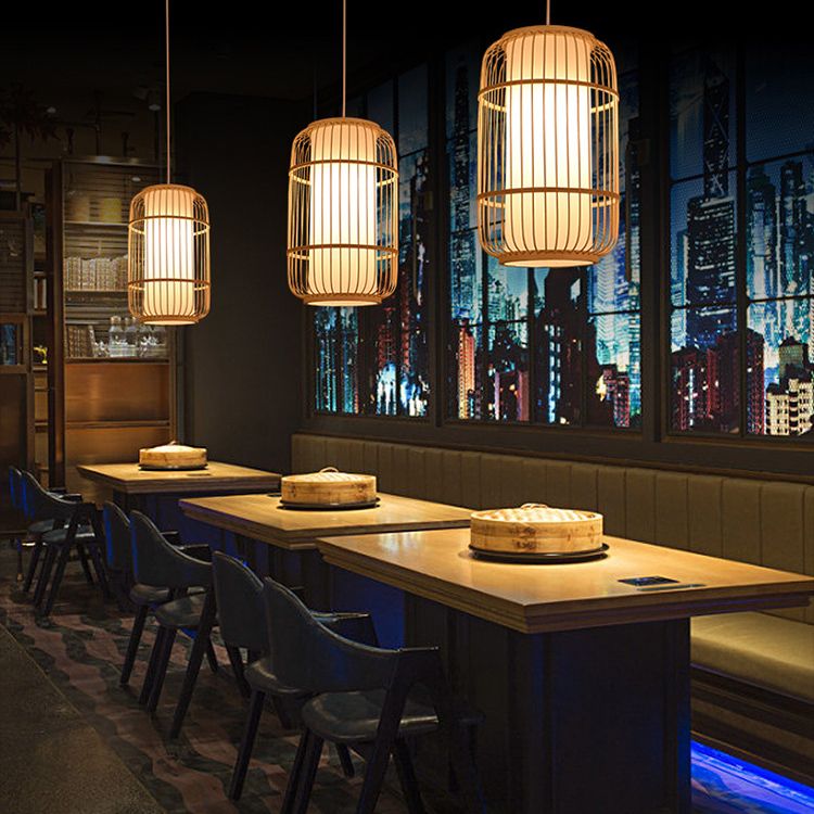 Chinese Pendant Lighting Fixtures Rattan Hanging Light with Hanging Cord for Restaurant