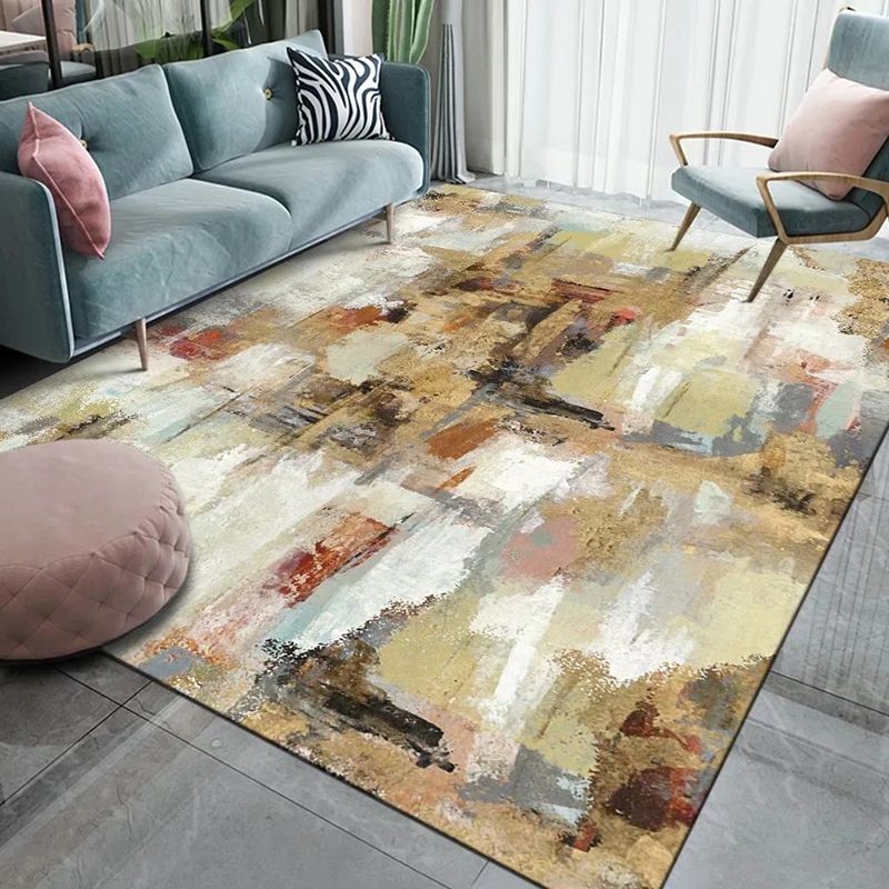 Light Gray Modern Rug Polyester Abstract Print Rug Non-Slip Backing Rug for Home Decor