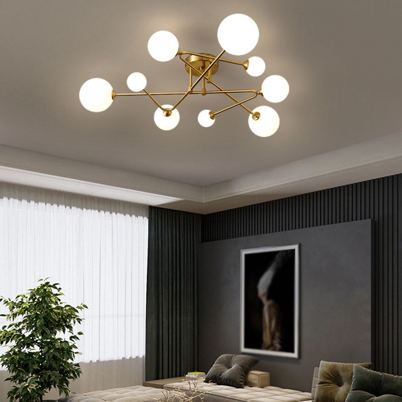 4/6/9-Light Golden Modern Flush Mount Lighting Glass Ceiling Light for Living Room