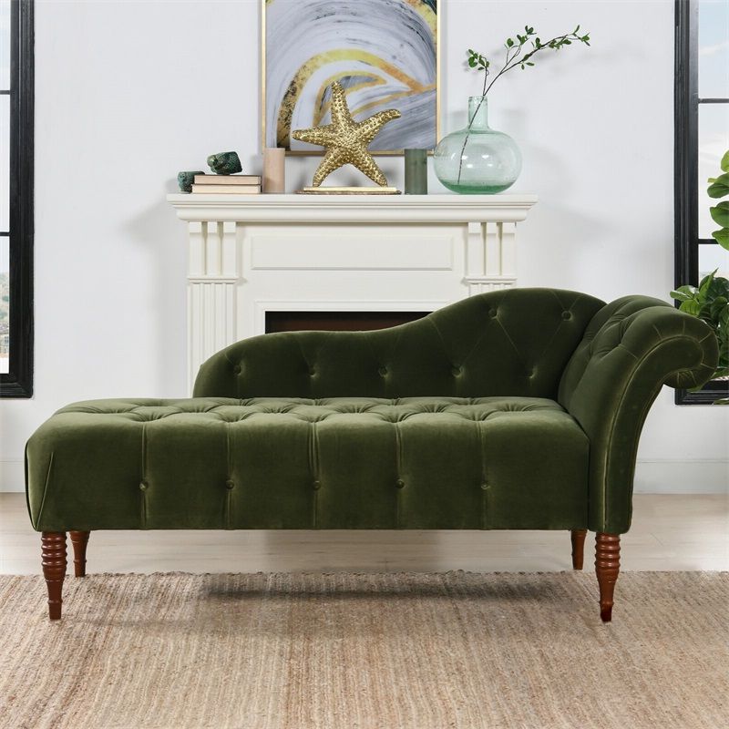 Living Room Rolled Arms Chaise Modern Style Velvet Upholstered Chaise