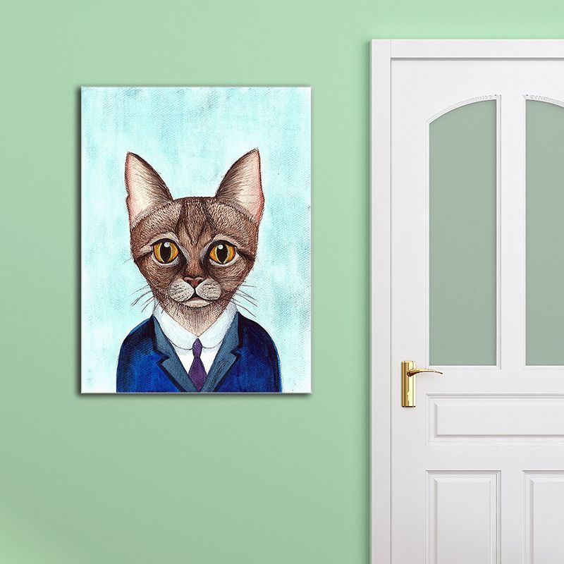 Textured Kitty Painting Wall Art Canvas Kids Style Wall Decor for Living Room