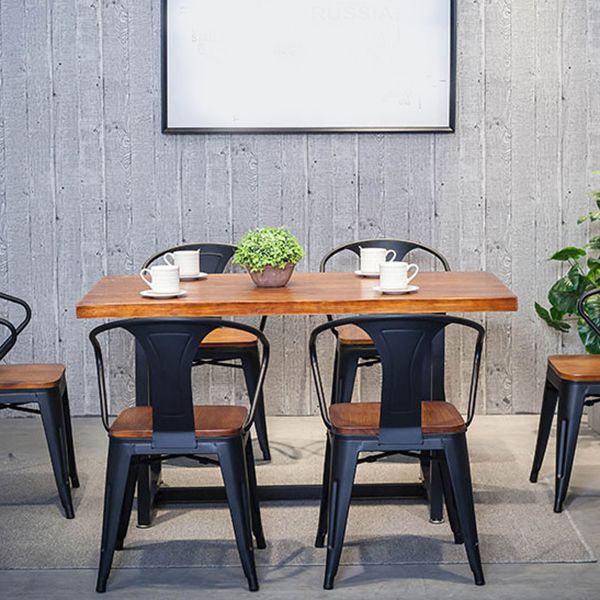Indoor Rectangle Table with Metal Base Industrial Brown Wood Top Dining Table