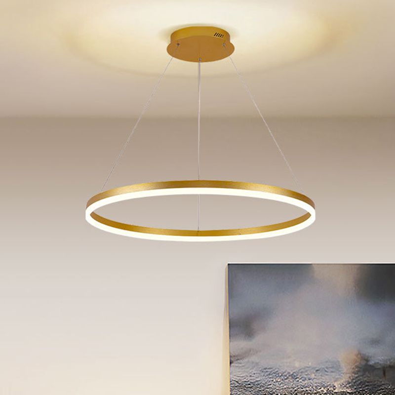 Ring kroonluchter lamp Minimalistisch metaal 16 "/19.5" /23.5 "met LED -slaapkamer plafond hanger in goud, warm/wit licht