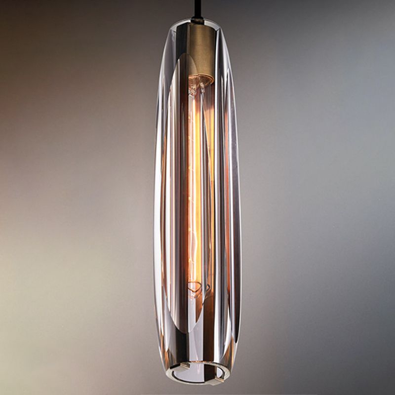 Lampada a sospensione cilindrica in ottone in moderna luce a sospensione a singolo pendente di rame di lusso con tonalità di cristallo