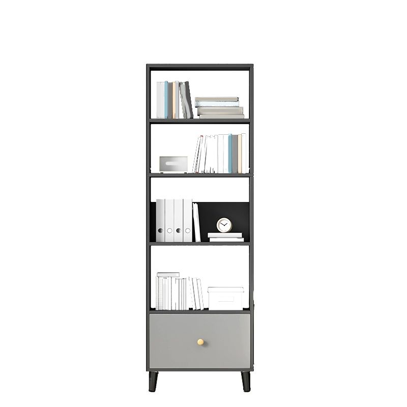 Gray Engineered Wood Bookcase Open Back with Shelves Bookshelf Vertical