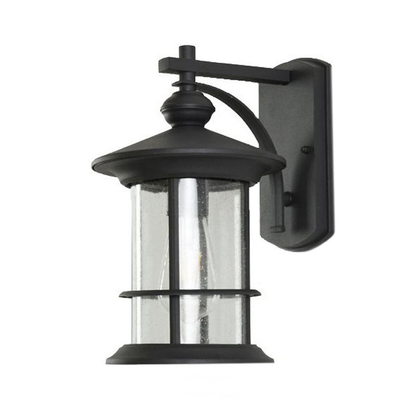 Cylindre en verre à graines à grève transparente Lodges légers 1-Bulb Lampe murale extérieure en noir / café pour jardin