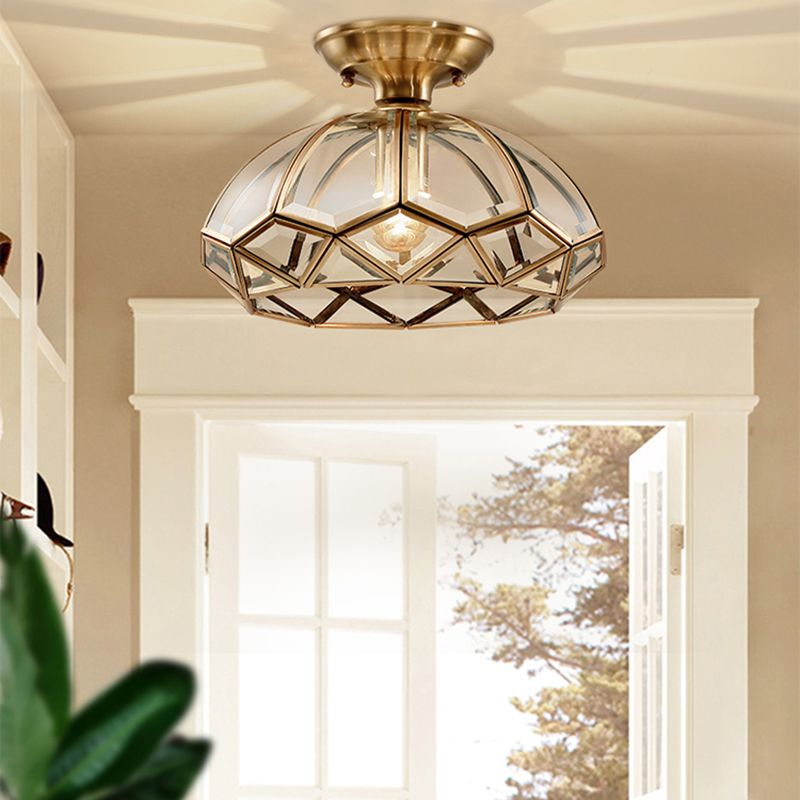 Vintage Flush Mount Ceiling Light Glass Lampshade Brass Hallway Lighting