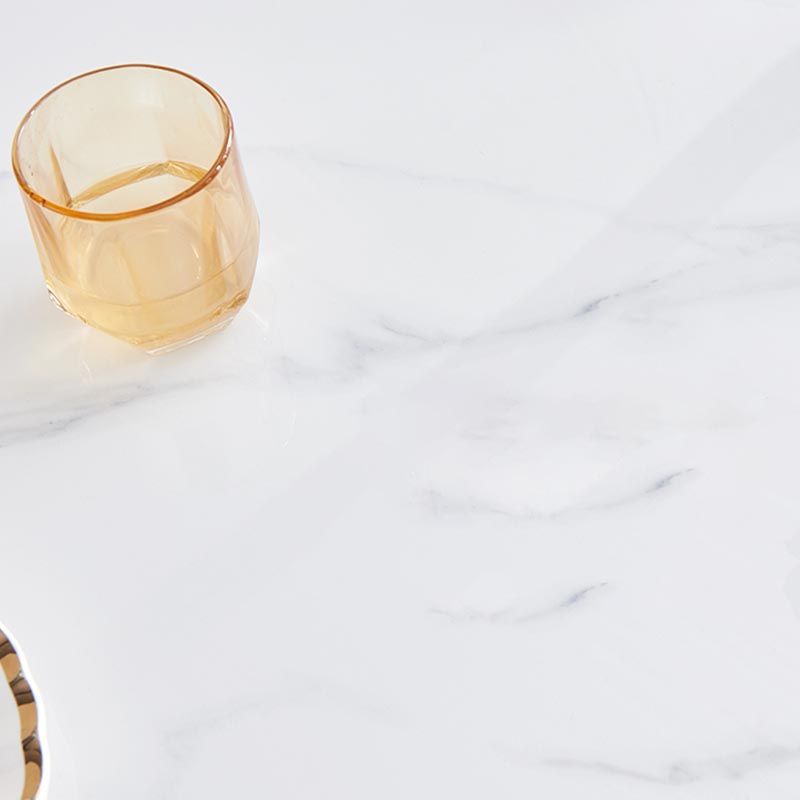 Modern White Stone Top Dinner Table Rectangle Natural Finish Legs Dinette Table